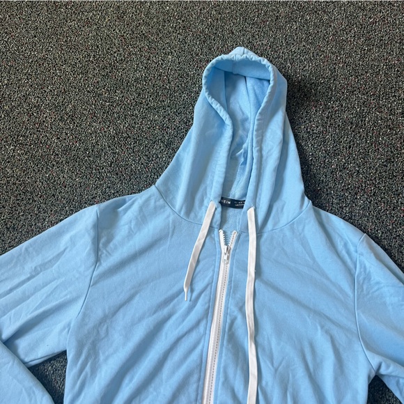 SHEIN Light Pastel Blue & White Zip Up Cropped Hoodie Sweater Lightweight Top S - Picture 5 of 12